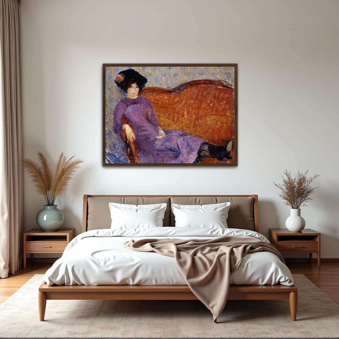 Woman In A Purple Dress Reclining On A Couch Portrait Poster - Image 5