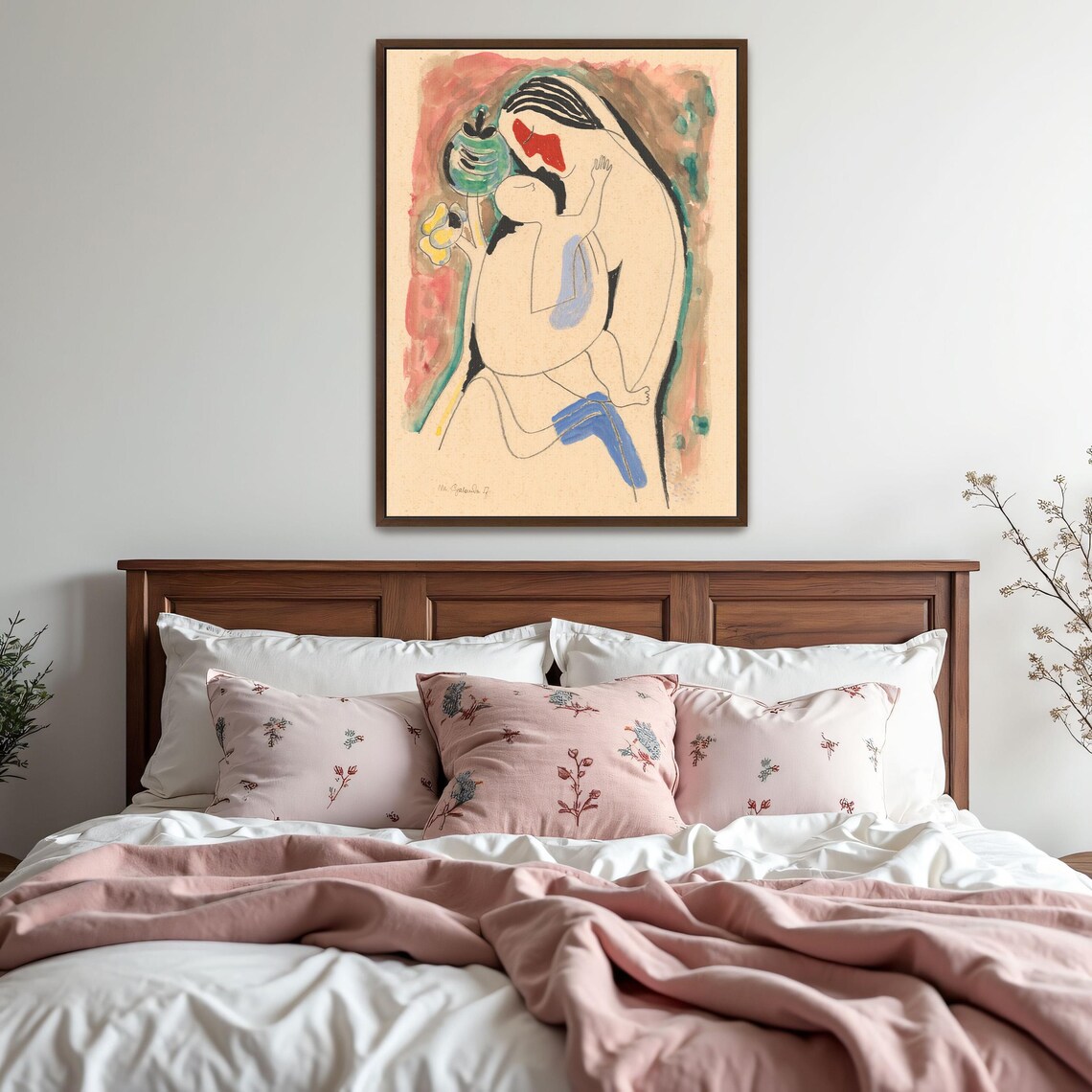 Mikuláš Galanda Mother and Child Soft Watercolor Drawing Poster - Image 5