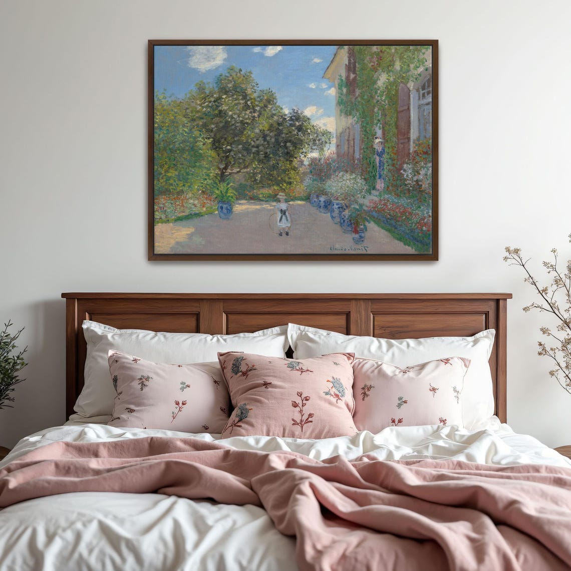 Claude Monet Framed Print A Girl Playing In A Garden With A House Landscape Print Green And Blue Entryway Art - Image 5