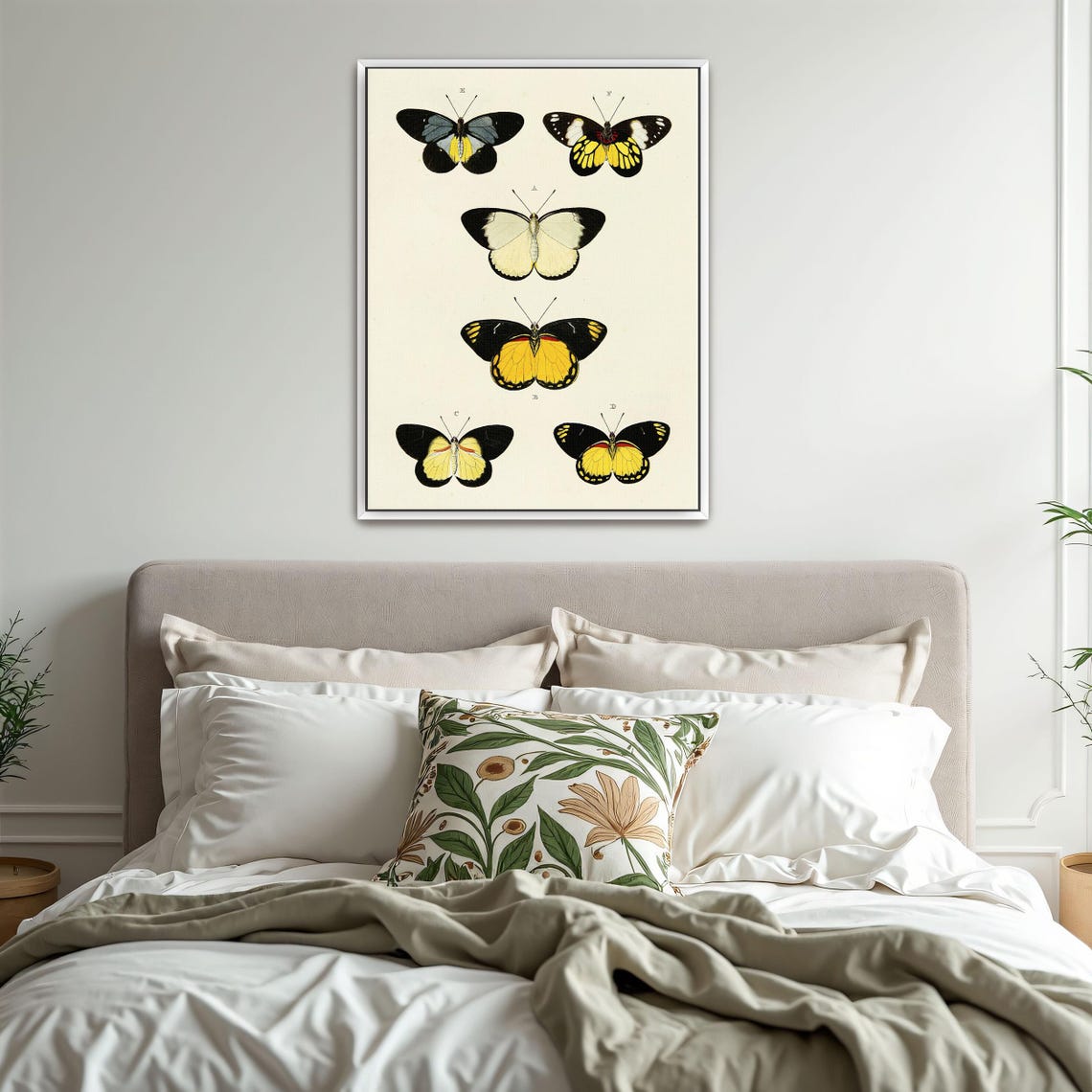 Large Framed Print Of Five Butterflies On White Background Animal Fine Art Print Black And White Bedroom Decor - Image 3