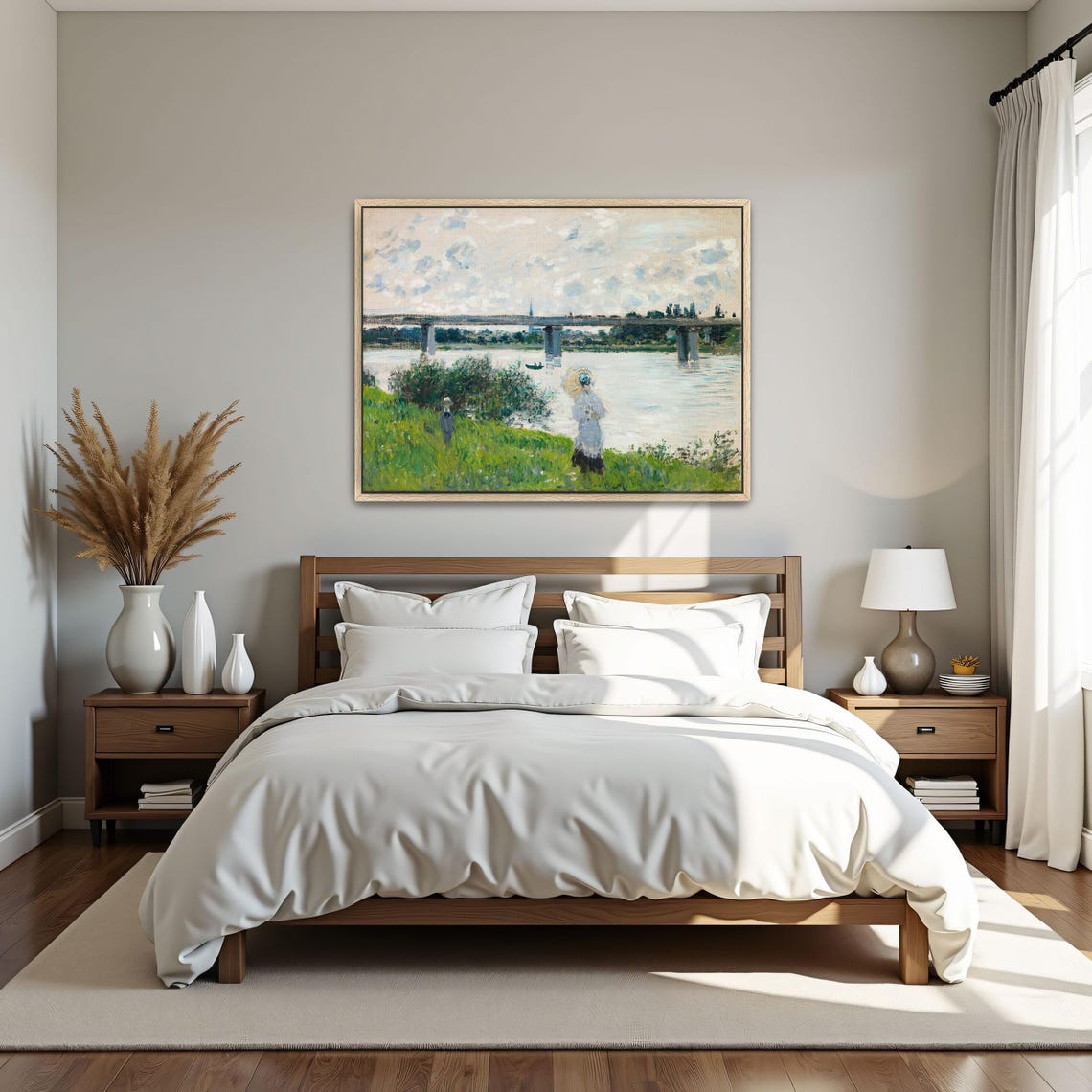 Claude Monet Large Framed Print Bridge Over A River With People Landscape Print Green And Blue Entryway Artwork - Image 4