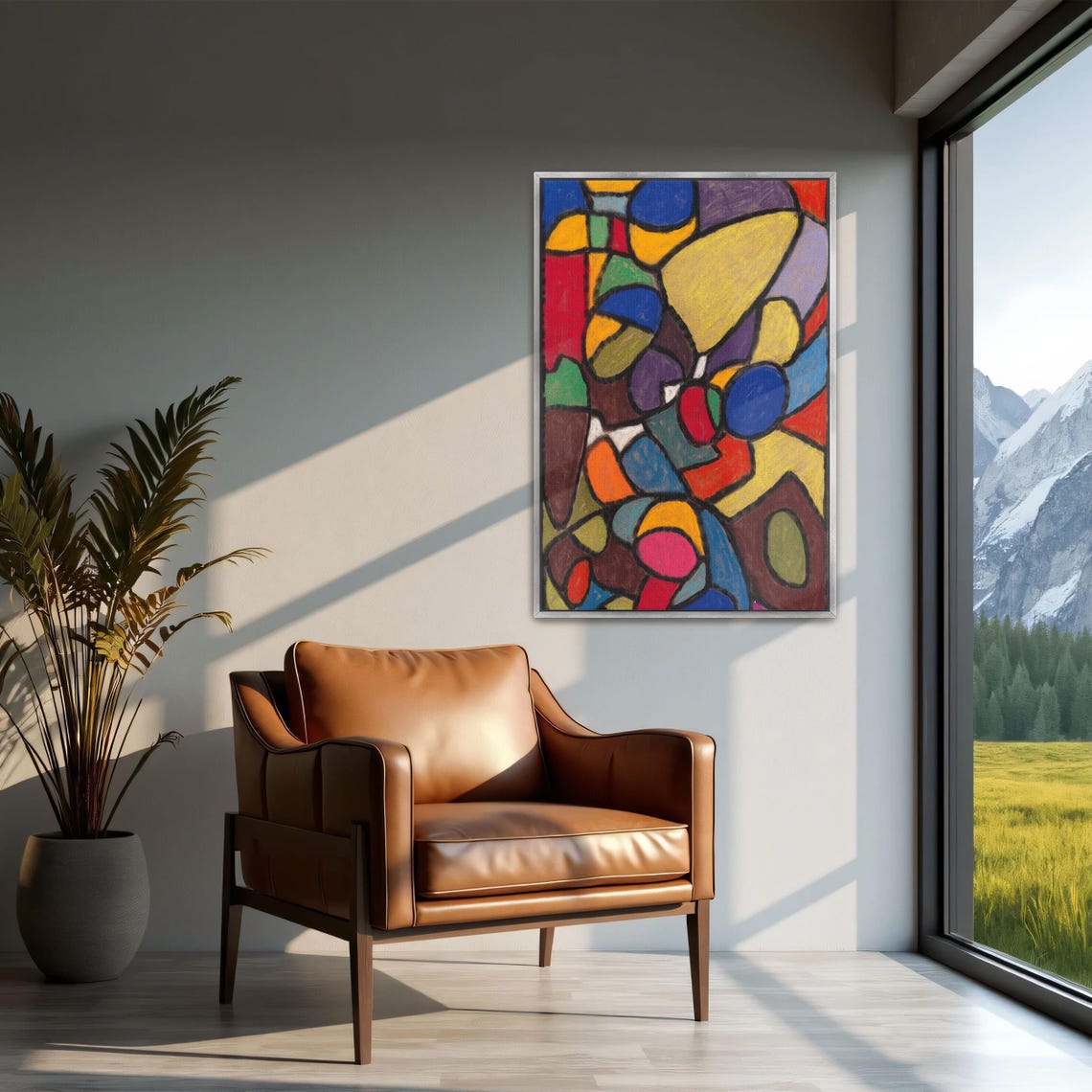 Framed Wall Art Of Abstract Geometric Art With Colorful Shapes Geometric Wall Art Yellow And Blue Entryway Decor Geometric Art - Image 2