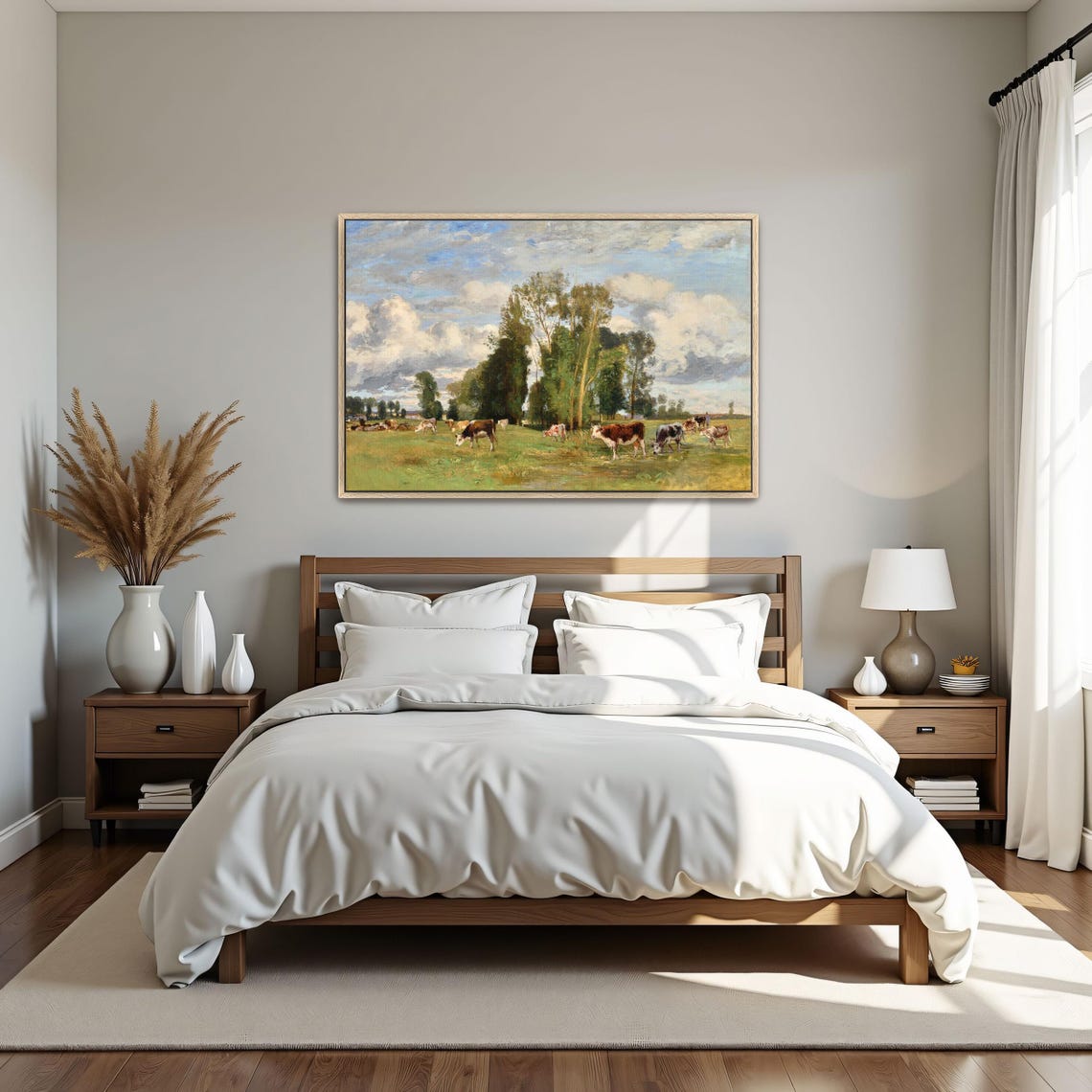 Cows Grazing Under Big Clouds Green Pasture Landscape Poster - Image 5