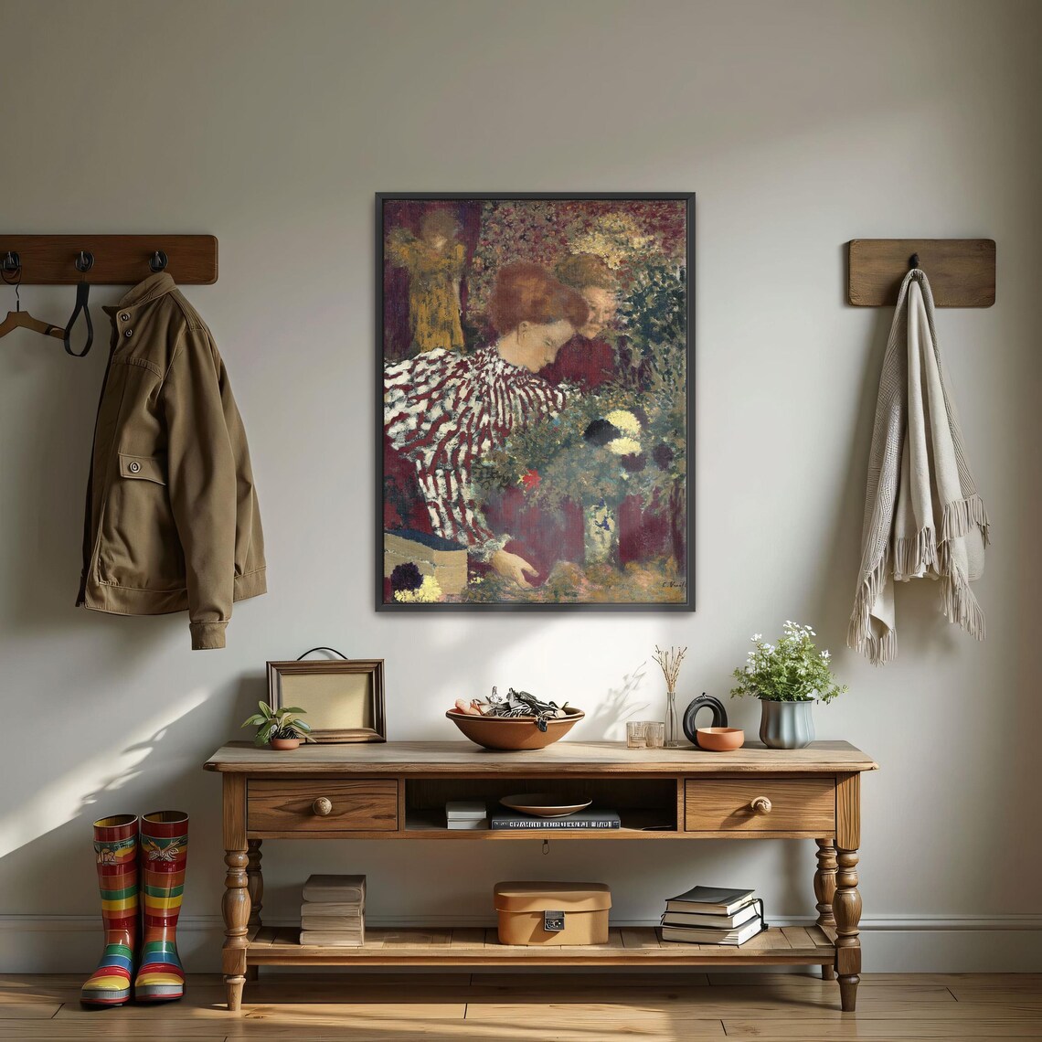 Two Women With Flowers Post Impressionist Garden Scene Poster