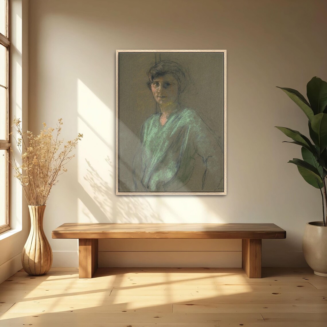 Portrait of a Woman in Green Vintage Pastel Drawing Art Print - Image 4