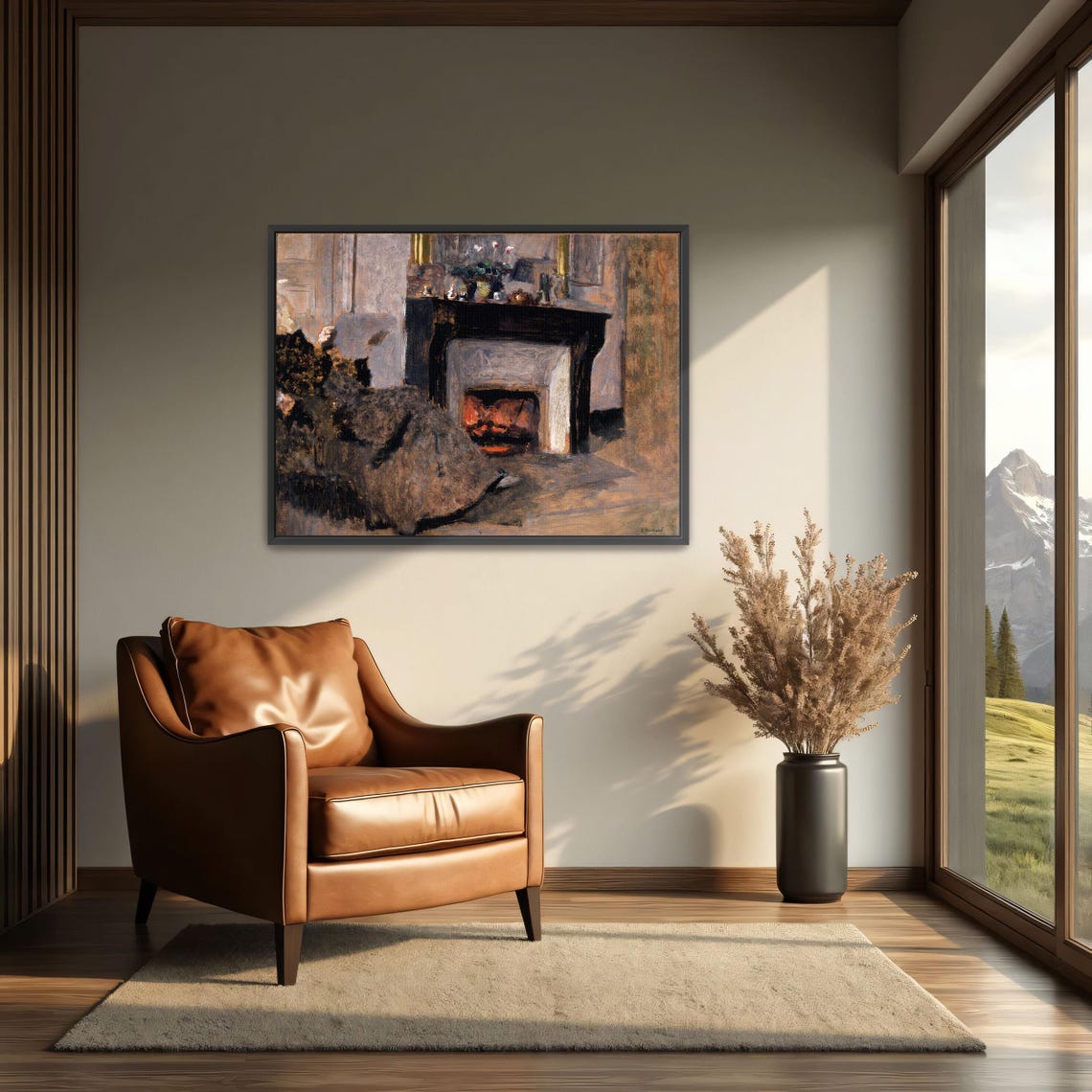 Woman Resting by a Glowing Fireplace Vintage Interior Mood Art Print - Image 3