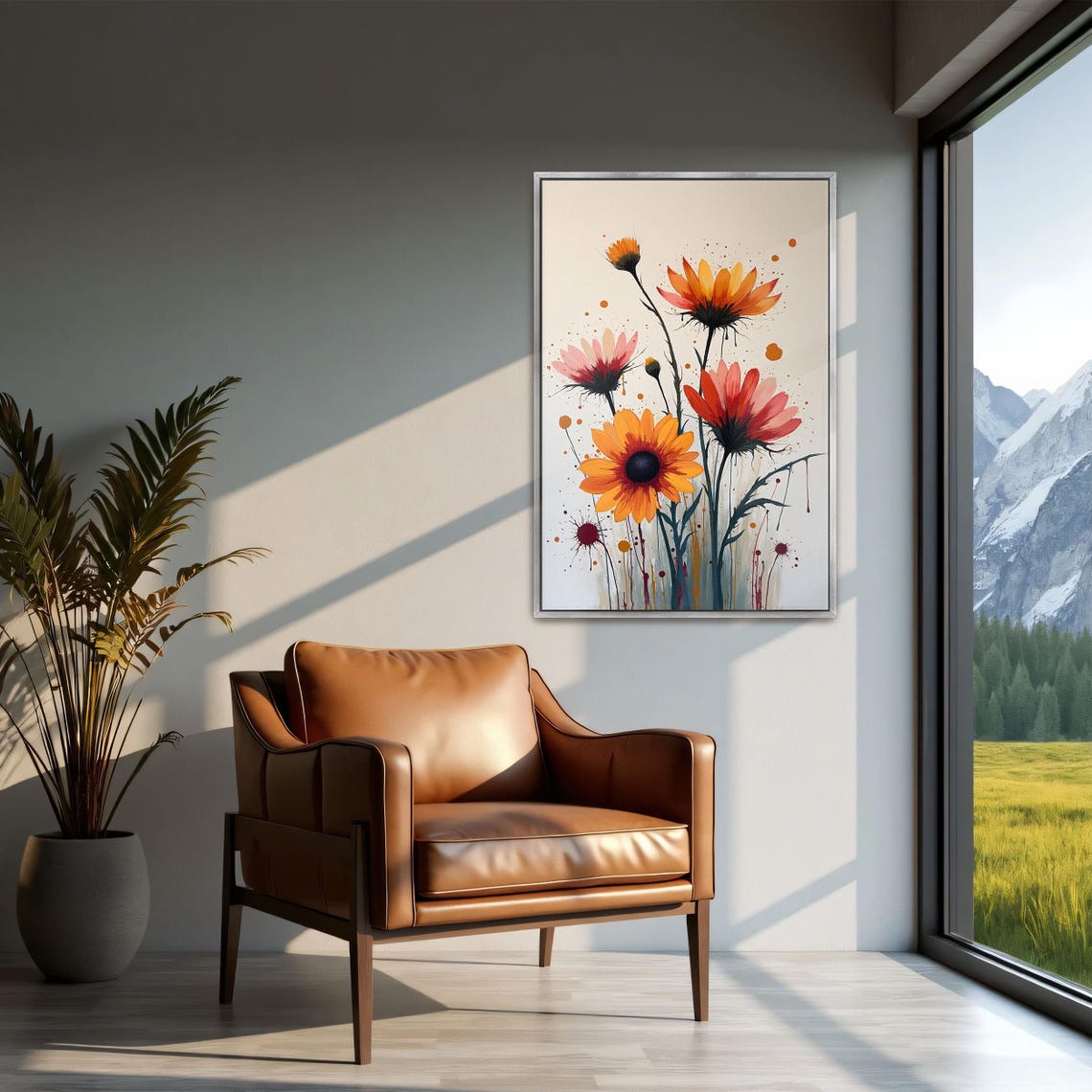 Orange and Red Wildflowers with Splatter Background Floral Poster - Image 2