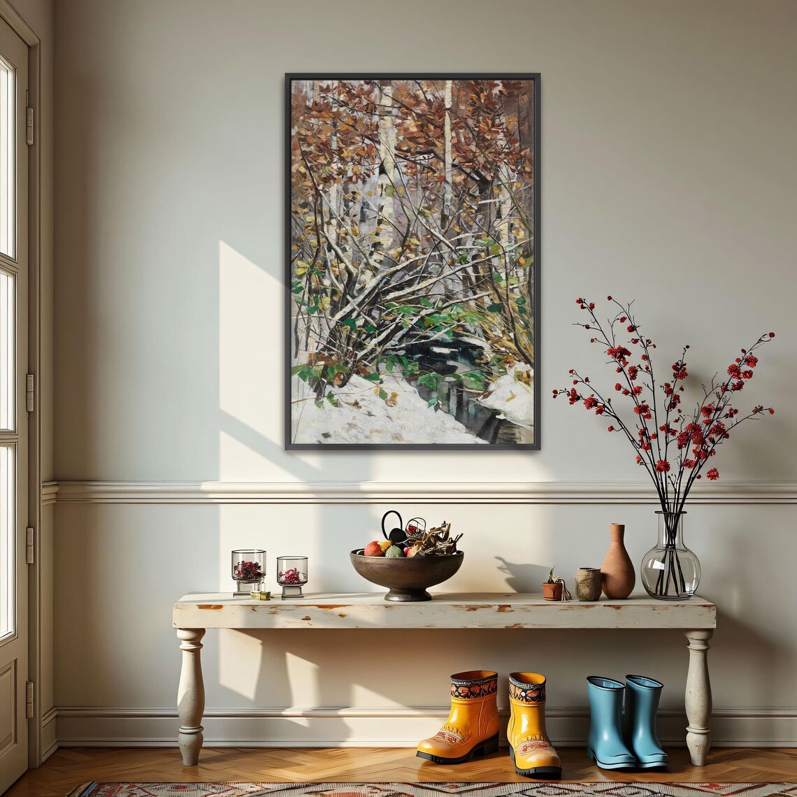 Snowy Birch Forest With a Frozen Stream Vintage Winter Art Print - Image 3