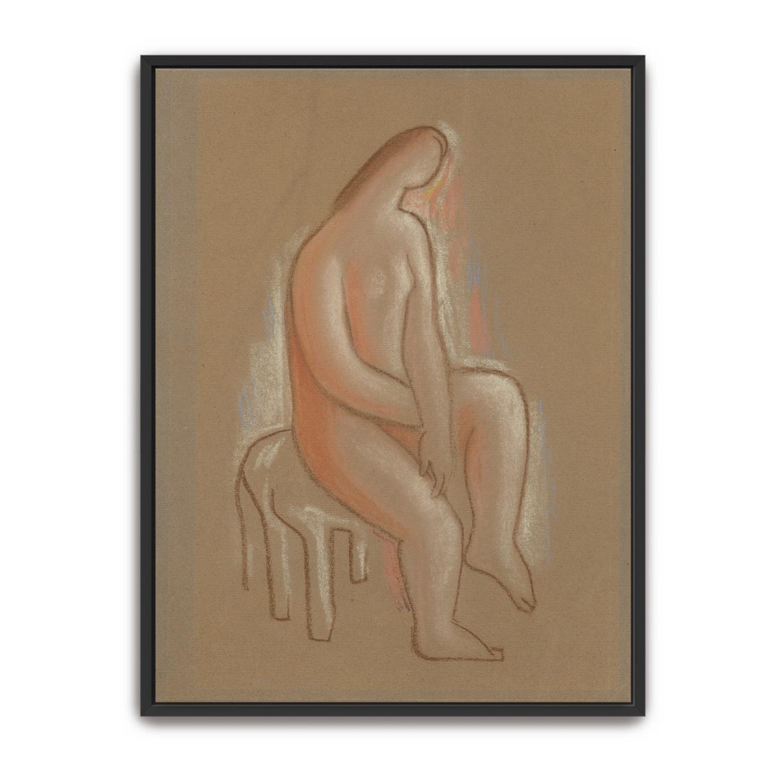 Seated Nude Figure on Stool Soft Chalk Life Drawing Study Poster
