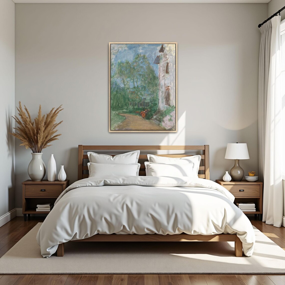 Framed Print Of A House And Trees In A Landscape Landscape Wall Art Green And Blue Bedroom Artwork Rustic Oil Painting - Image 5