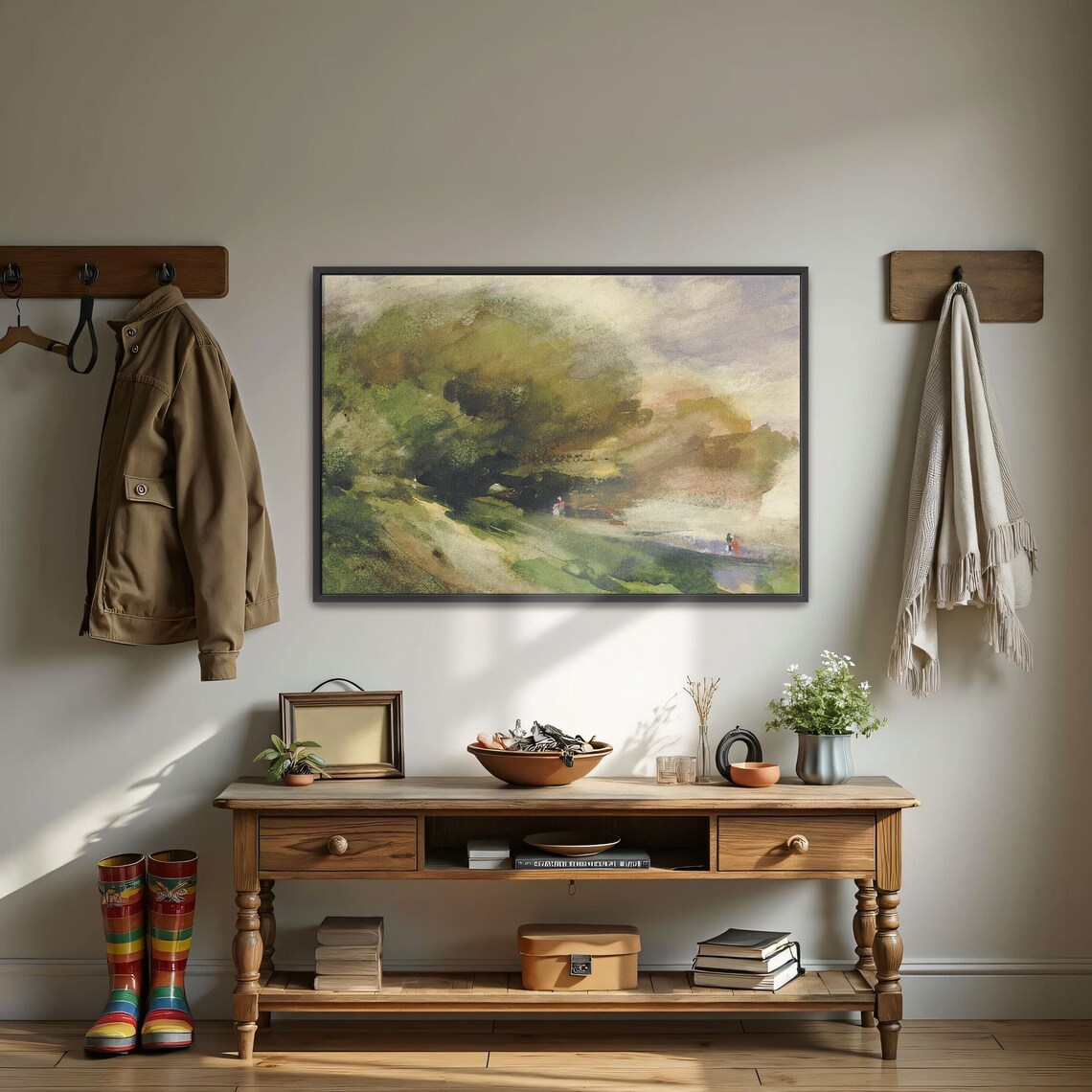 Large Framed Print Of A Shaded Path Through A Green Forest Landscape Fine Art Print Green And Brown Entryway Artwork - Image 3