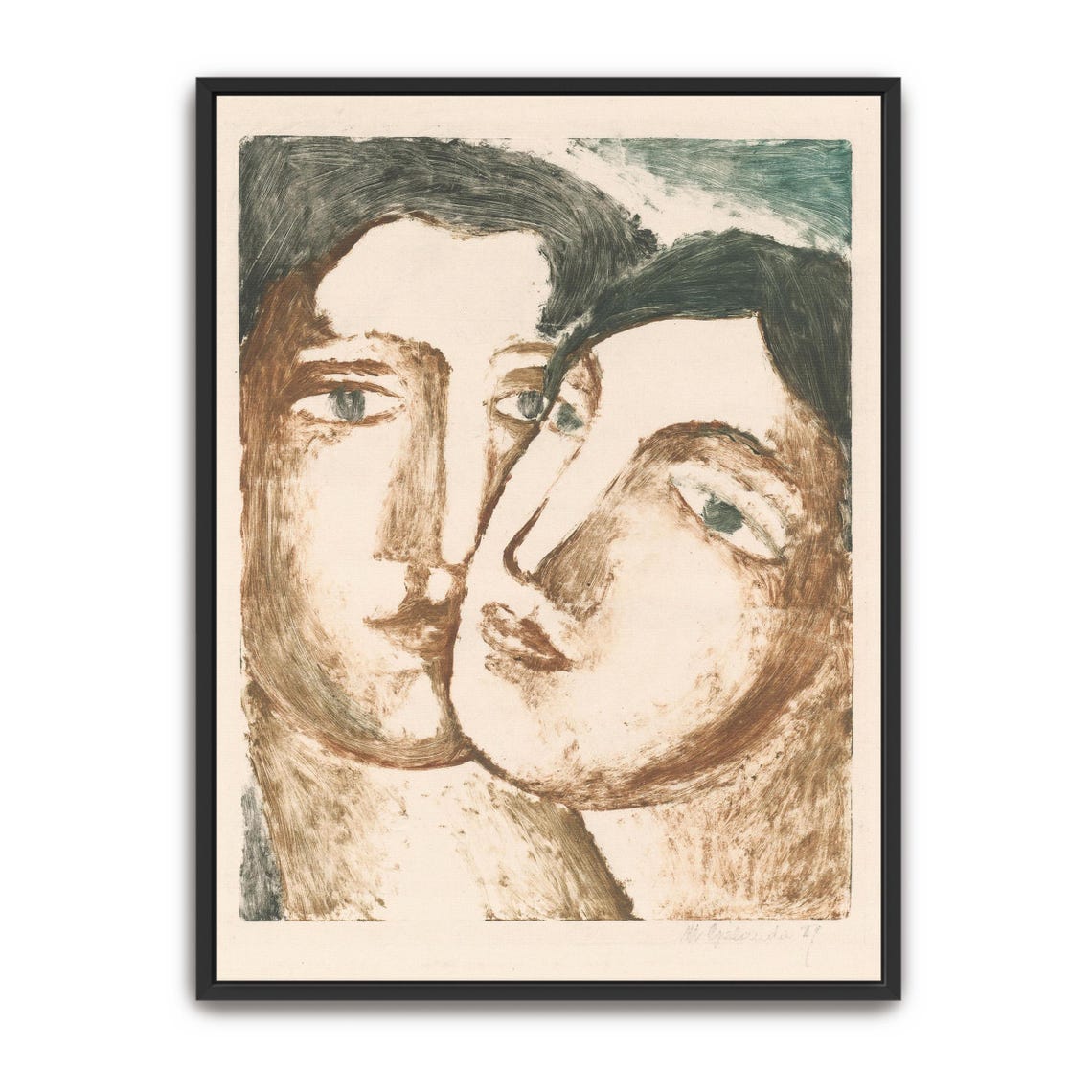 Modernist Portrait Of Two Lovers Locked In A Close Embrace Poster