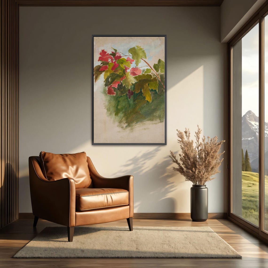 Red Autumn Vine Leaves Watercolor Botanical Study Art Poster - Image 3