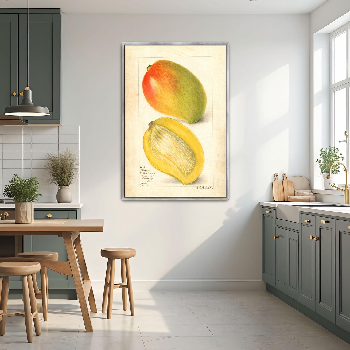 Mango Whole And Halved Vintage Botanical Fruit Illustration Poster - Image 2