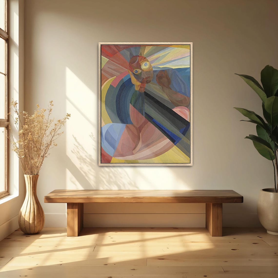 Framed Print Of Abstract Portrait With Geometric Shapes Geometric Print Blue And Yellow Living Room Art - Image 5