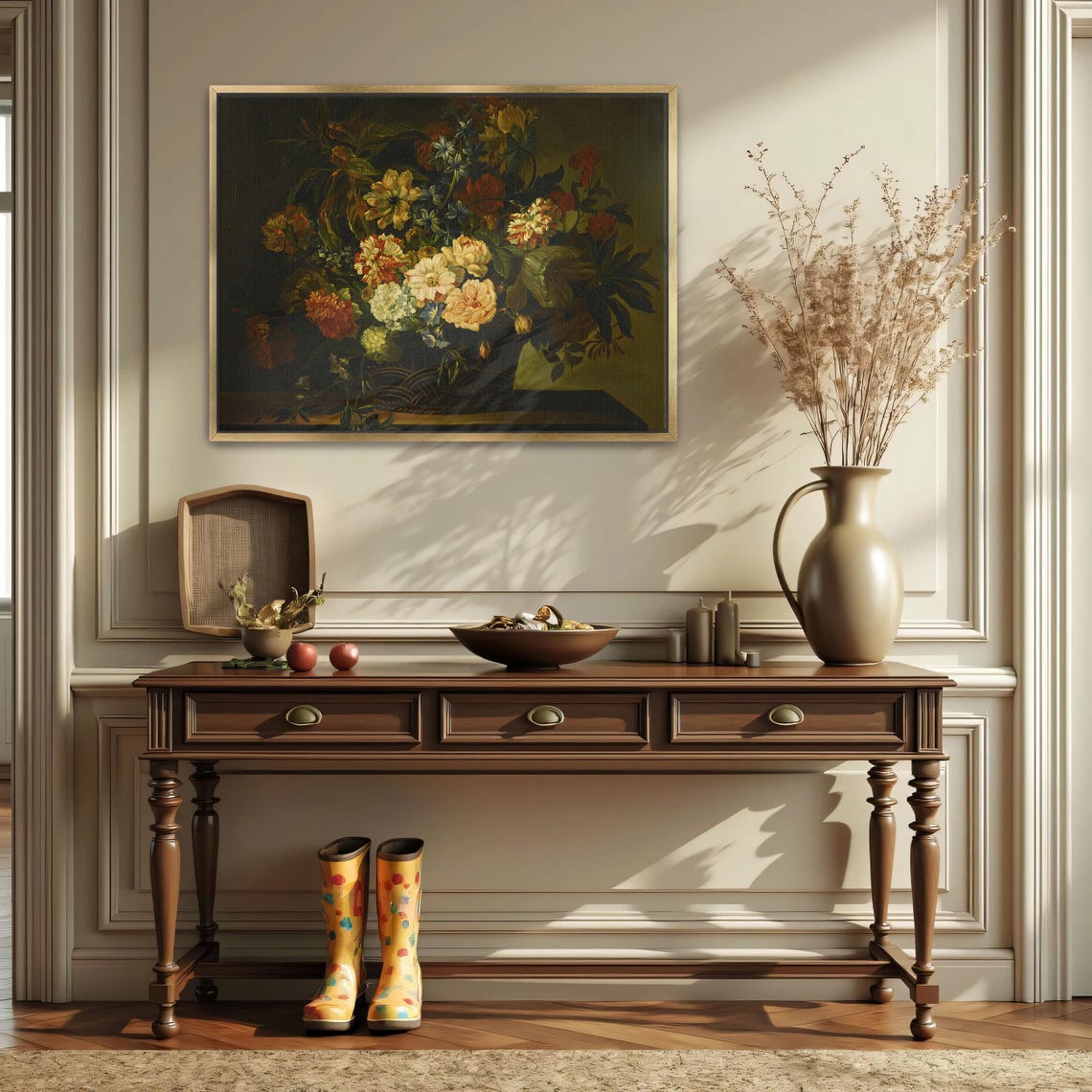 Dutch Style Floral Bouquet with Peonies Dark Still Life Art Poster - Image 2