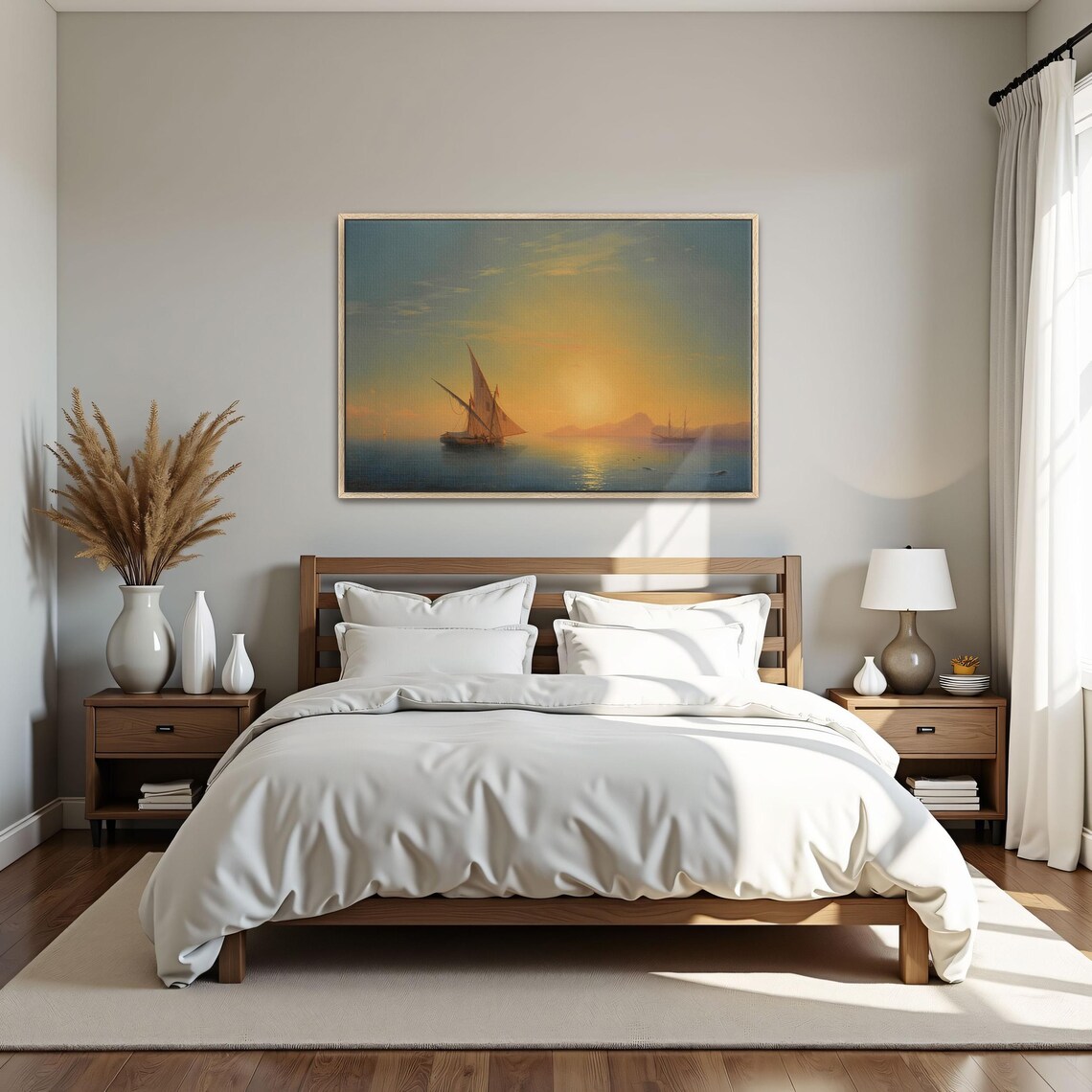Sailboats on a Calm Sea at Sunset with a Golden Horizon Art Poster - Image 5