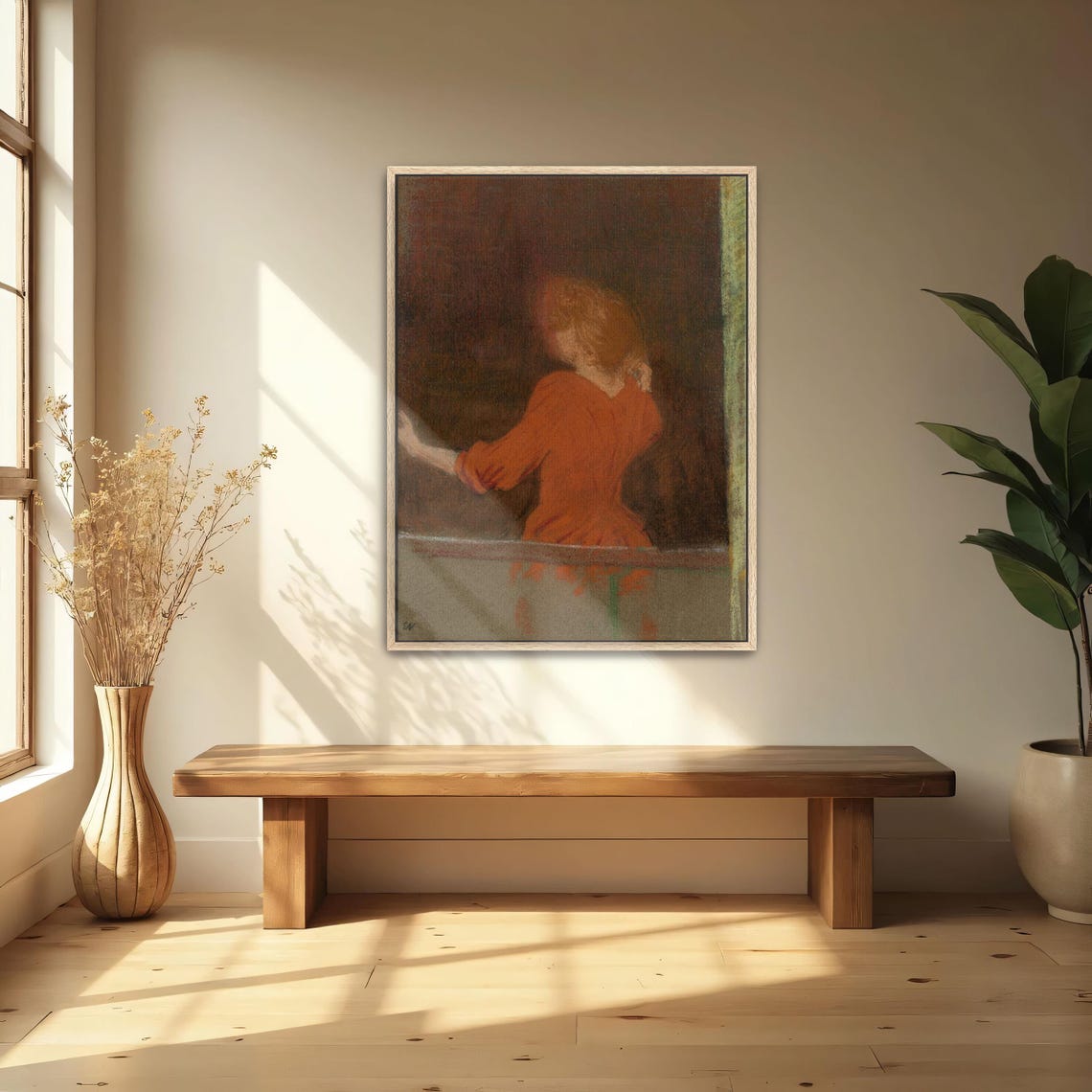 Woman in Red Dress Standing by a Window Pastel Painting Poster - Image 5