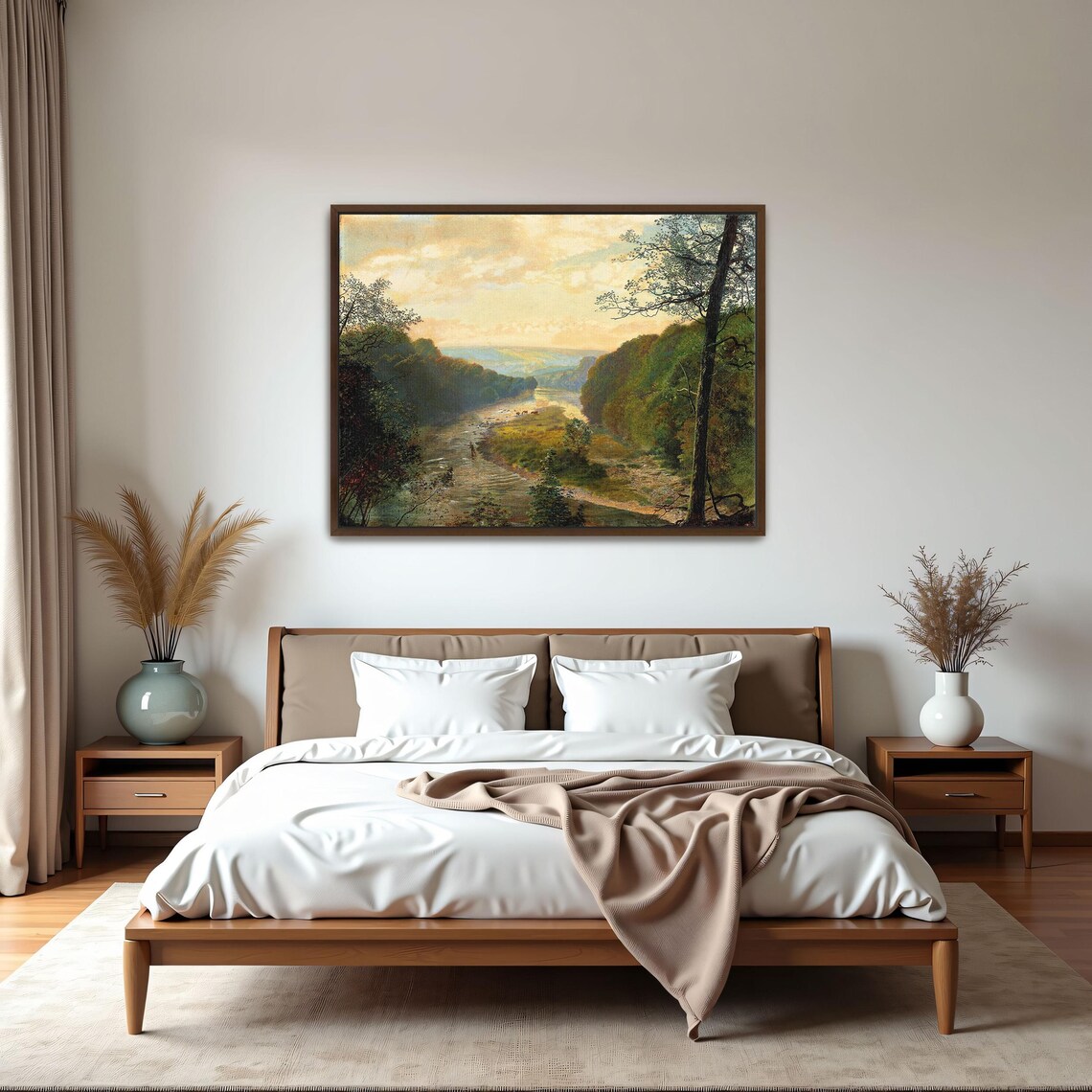River Valley Landscape With Trees Golden Sky Oil Painting Poster - Image 5
