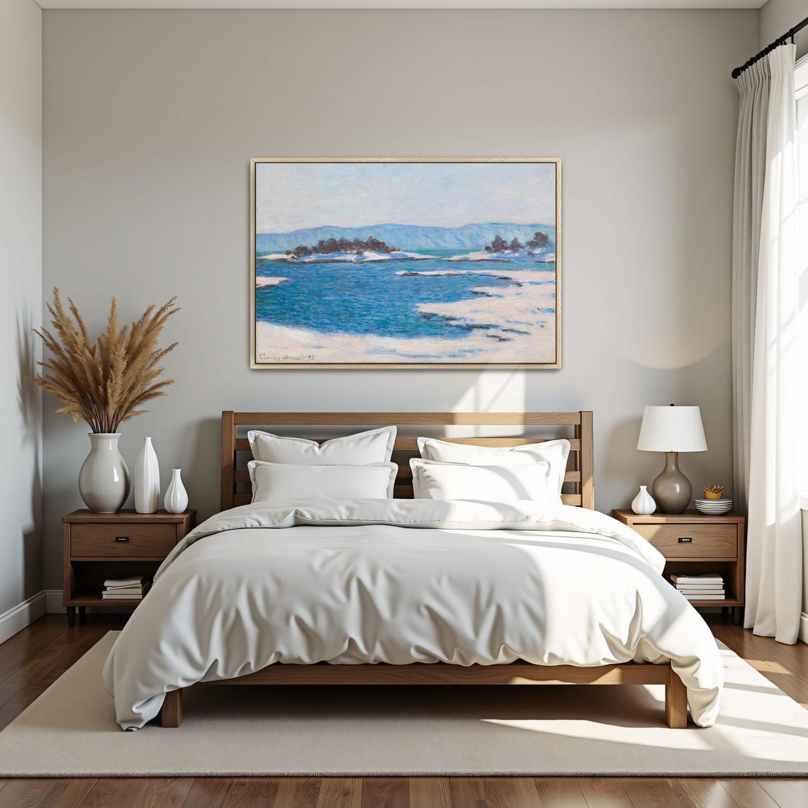 Claude Monet Framed Wall Art Snowy Landscape With Blue Water Landscape Wall Art Blue And White Living Room Art Print Contemporary Art - Image 4
