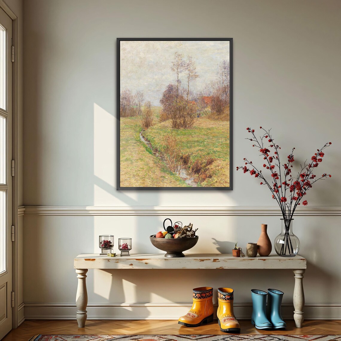 Winding Stream Through Golden Meadows And Poplars Pastoral Poster - Image 3