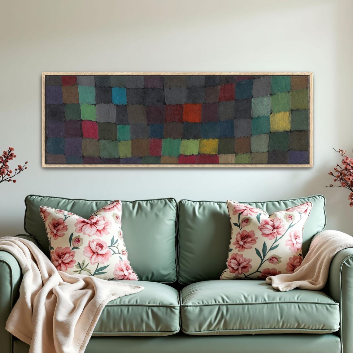 Abstract Geometric Grid Painting Panoramic Wall Art Horizontal Framed Art Above Bed Wall Art Bedroom And Living Room Art Wide Narrow - Image 5
