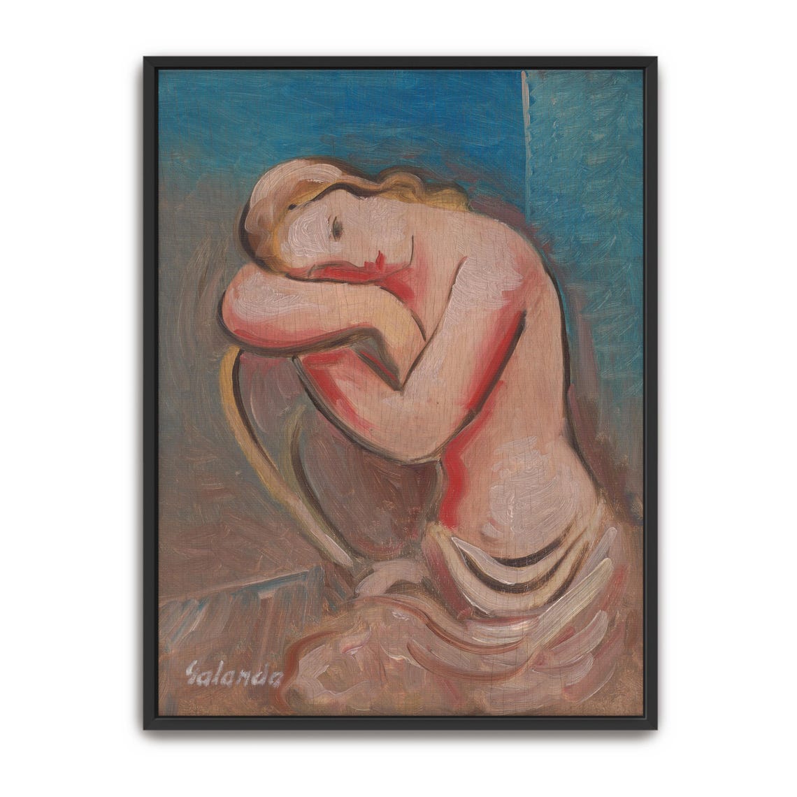 Seated Nude Woman with Folded Arms Expressive Figure Study Poster