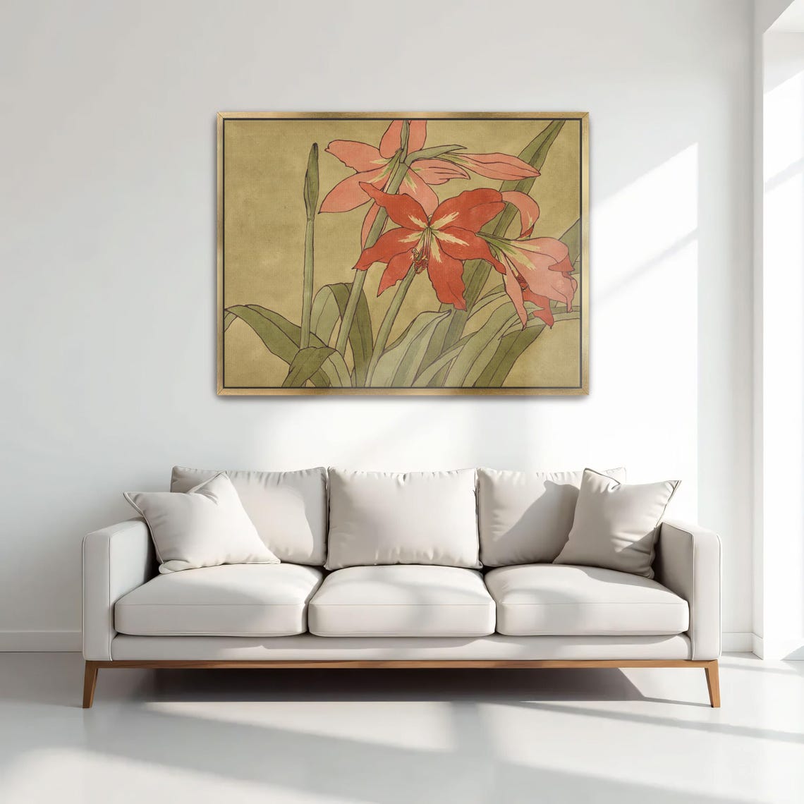 Red Amaryllis Blossoms Art Nouveau Floral Botanical Wall Poster