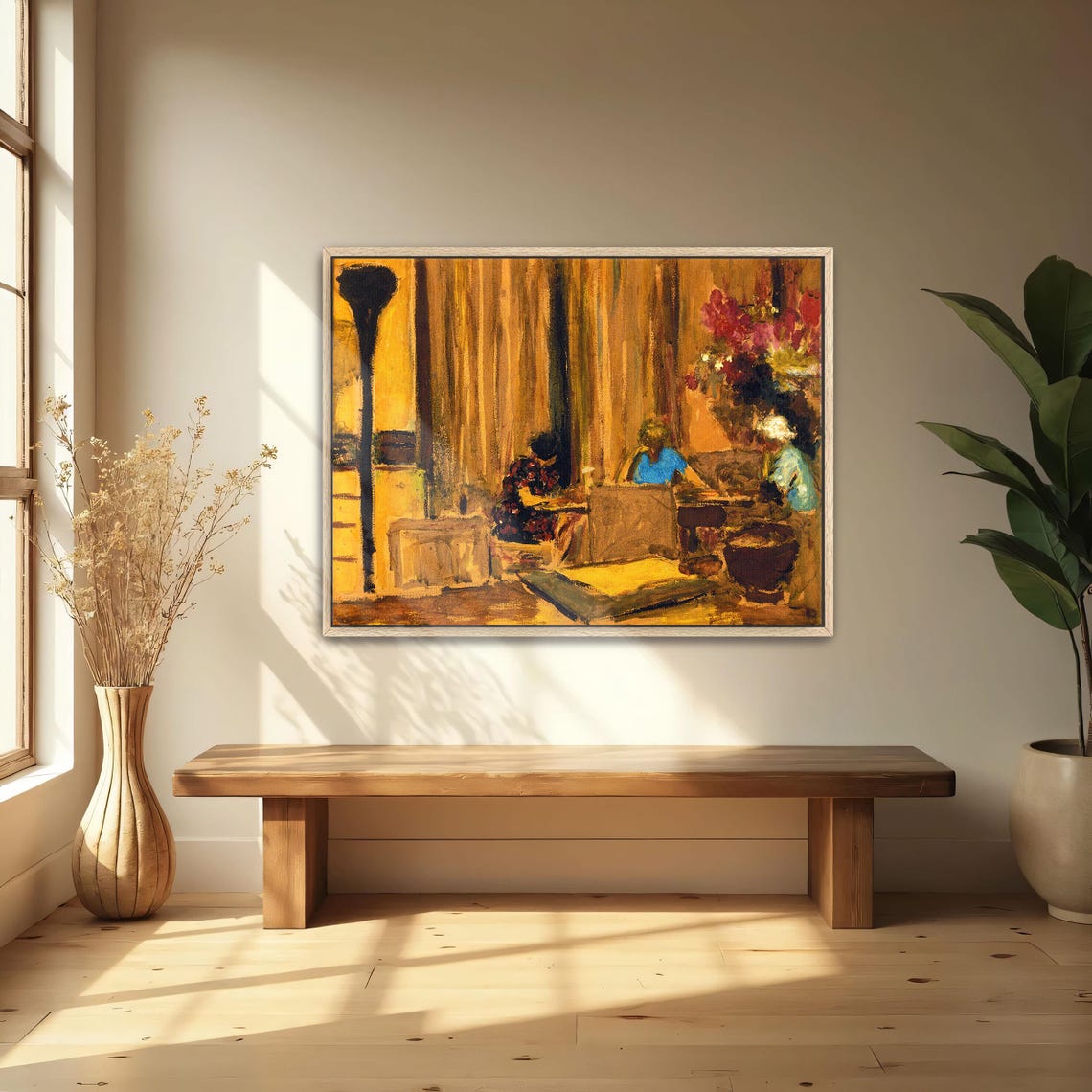 Golden Interior with Figures at Table Warm Vintage Art Poster - Image 5