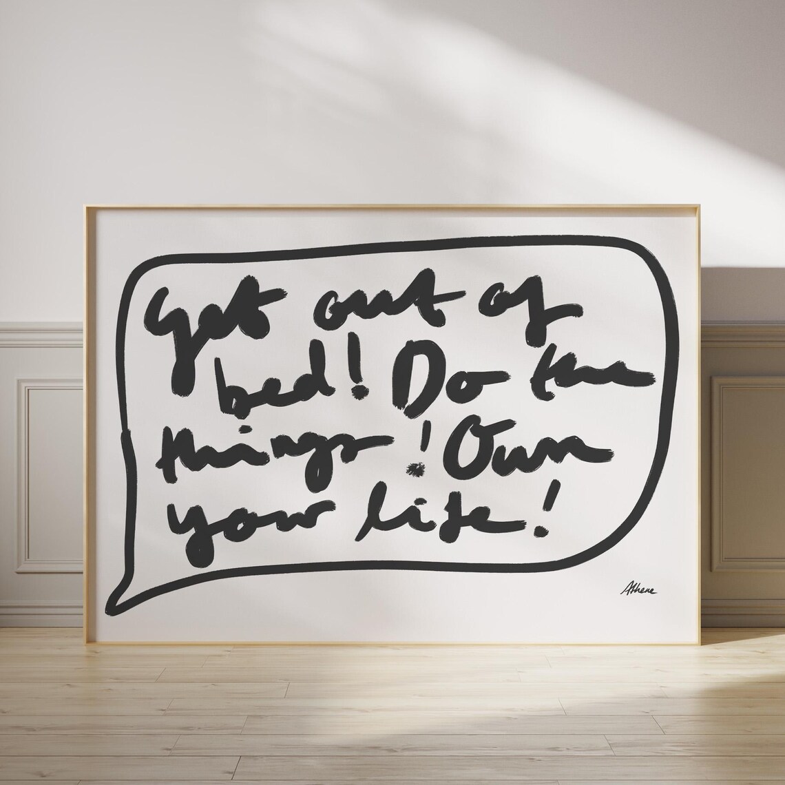 Get Out of Bed Motivational Quote Hand Drawn Lettering Wall Art