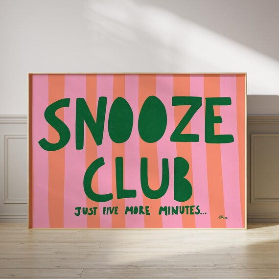 Snooze Club Print Horizontal Above Bed Prints Home Decor Striped Wall Art Teen Girl Bedroom Dorm Room Decortrending