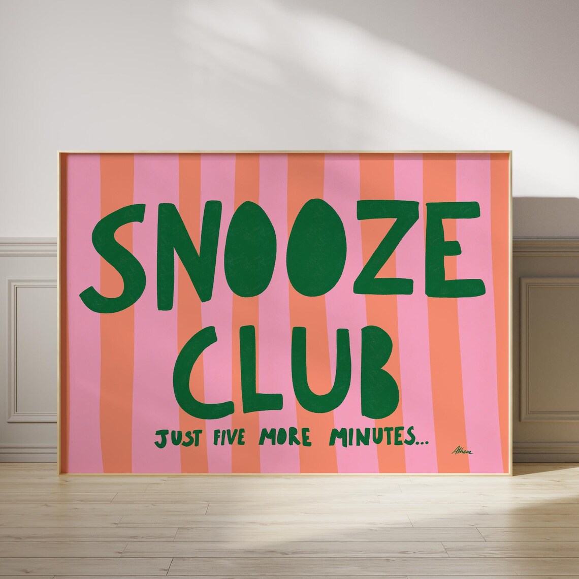 Snooze Club Just Five More Minutes Candy Striped Quote Art Print