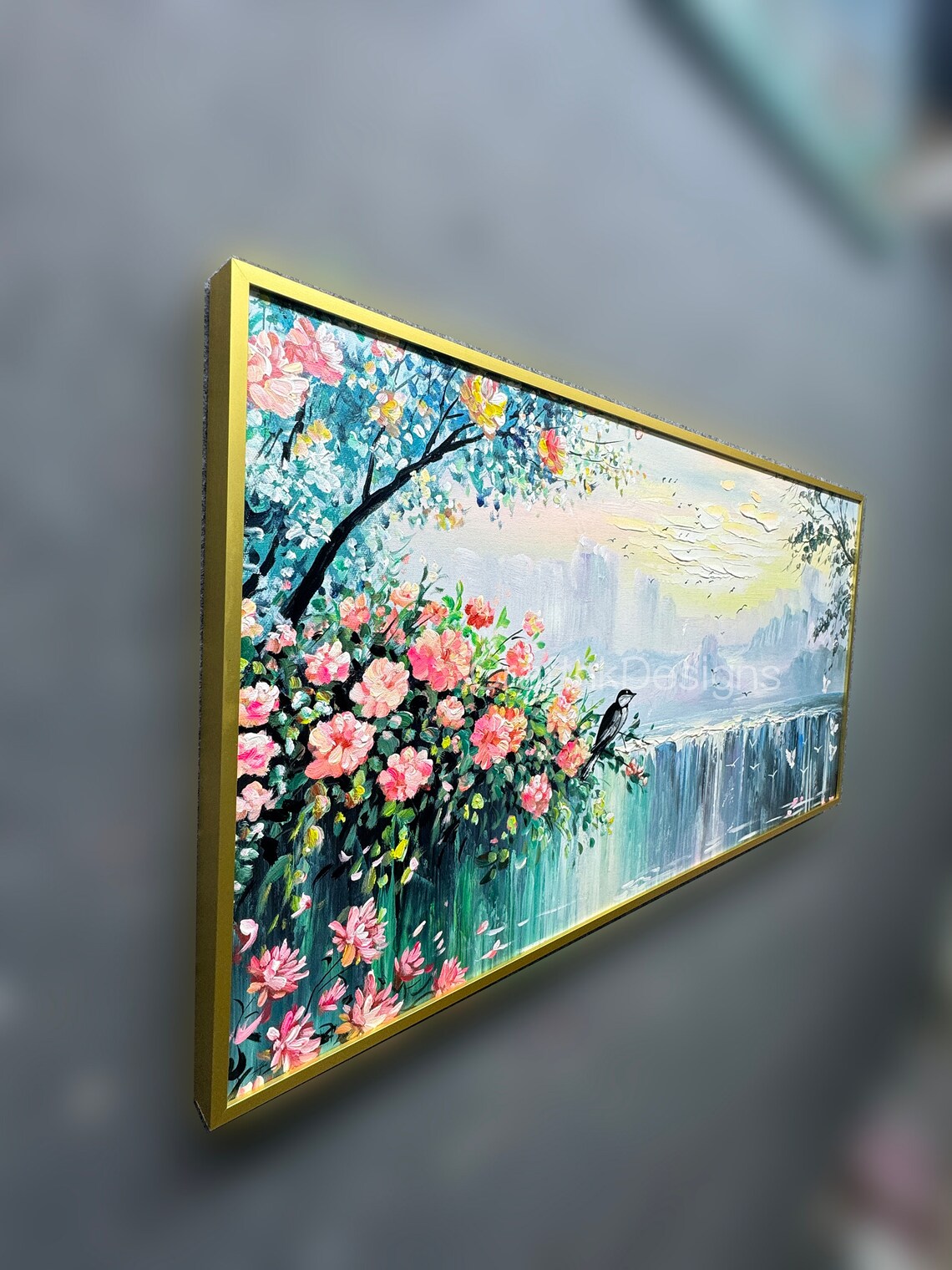 Waterfall Garden Landscape, Oil Painting Art Print - Image 3