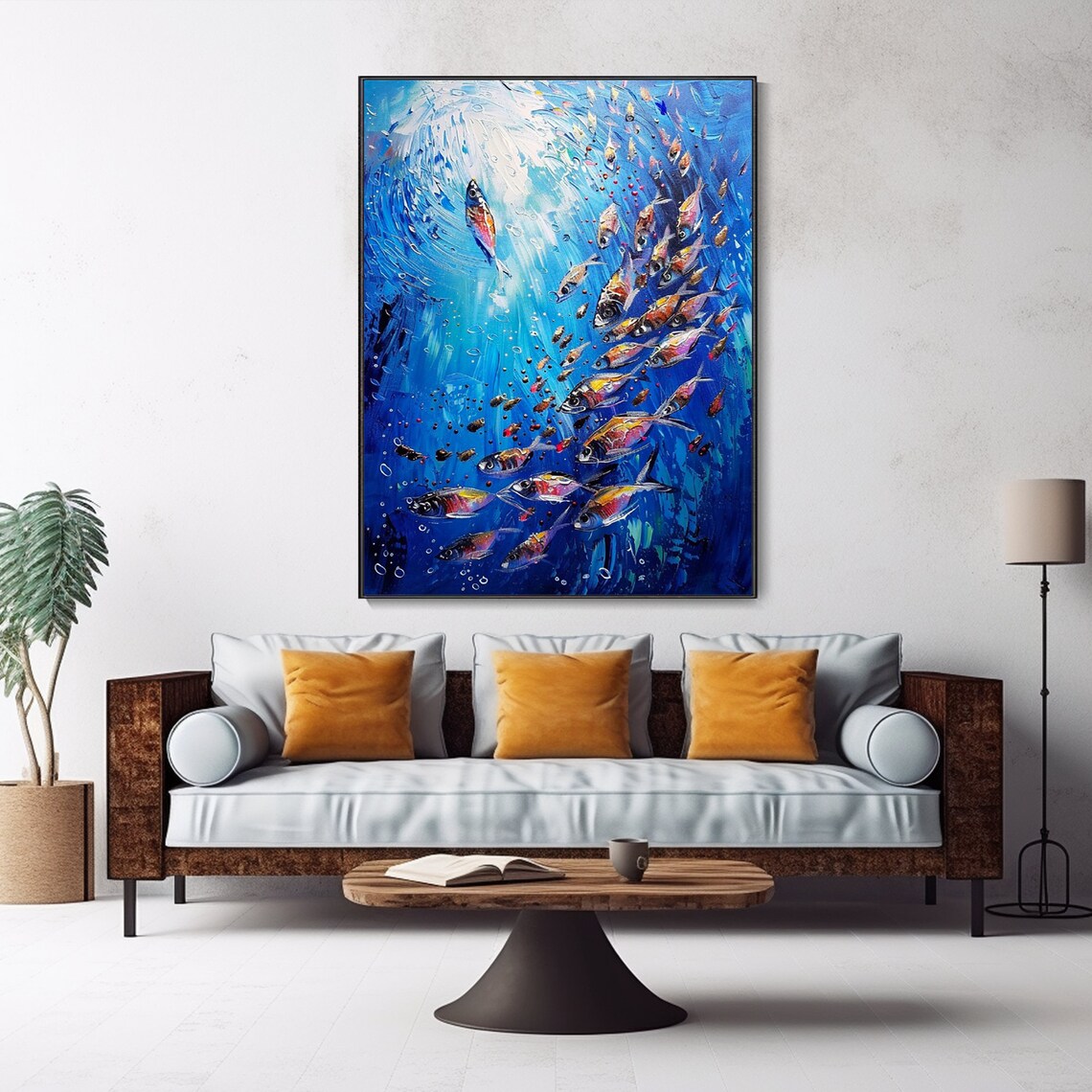 School Of Colorful Fish Underwater Blue Ocean Scene Animal Art Print - Image 2