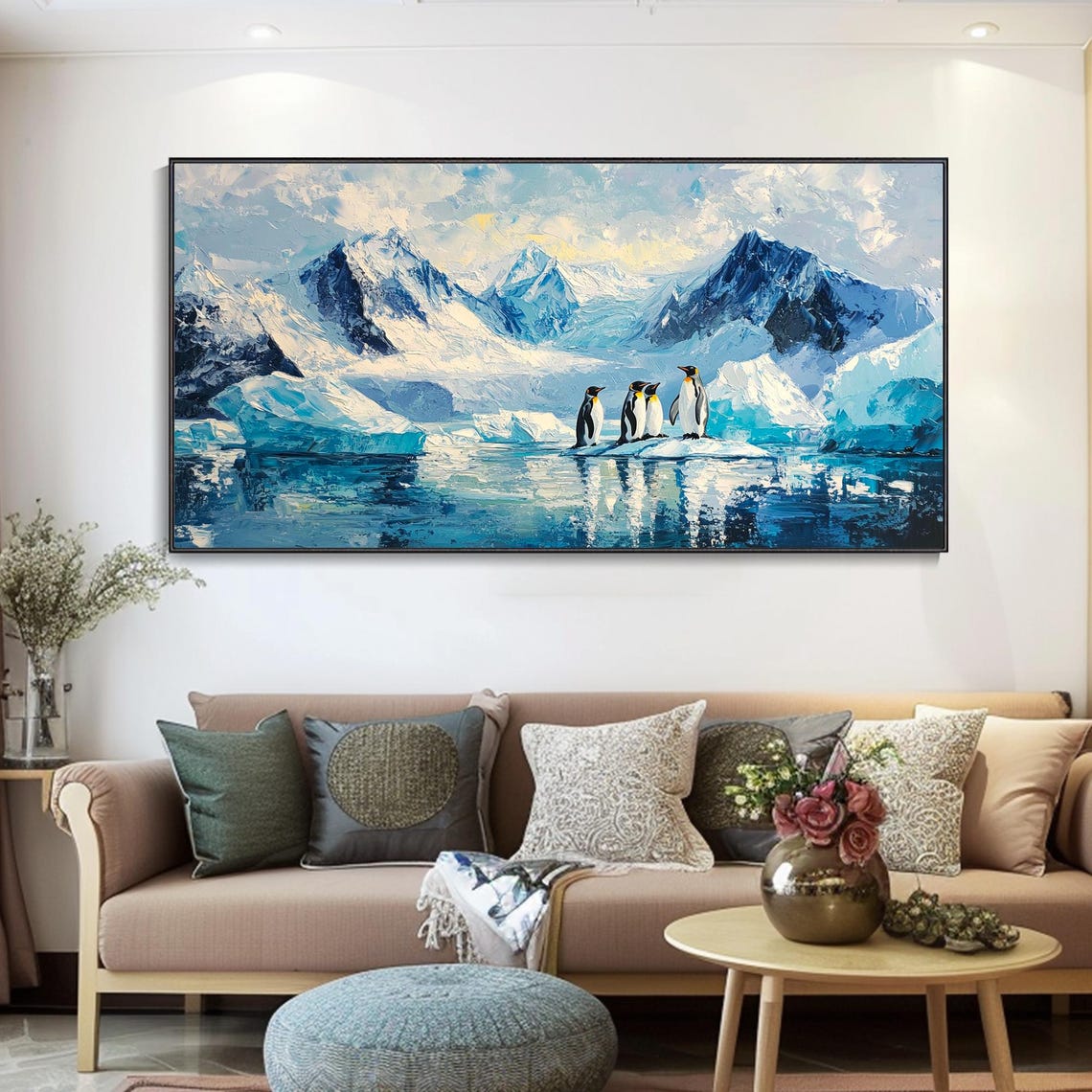 Emperor Penguins On Ice With Snowy Mountains Arctic Art Poster - Image 3