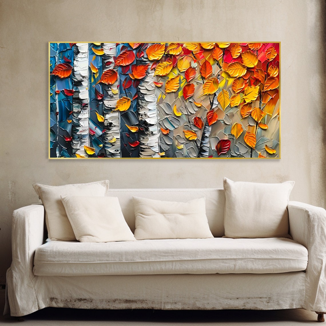 White Birch Trees With Red Orange Autumn Leaves Fall Art Poster - Image 3