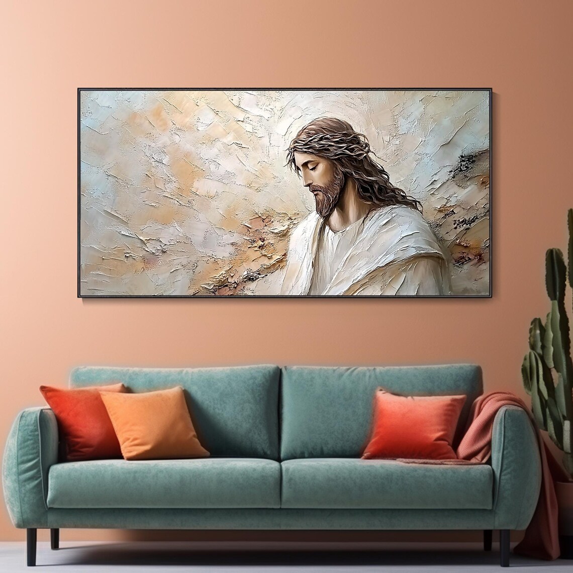 Jesus Christ Textured Portrait Religious Oil Painting Poster - Image 2