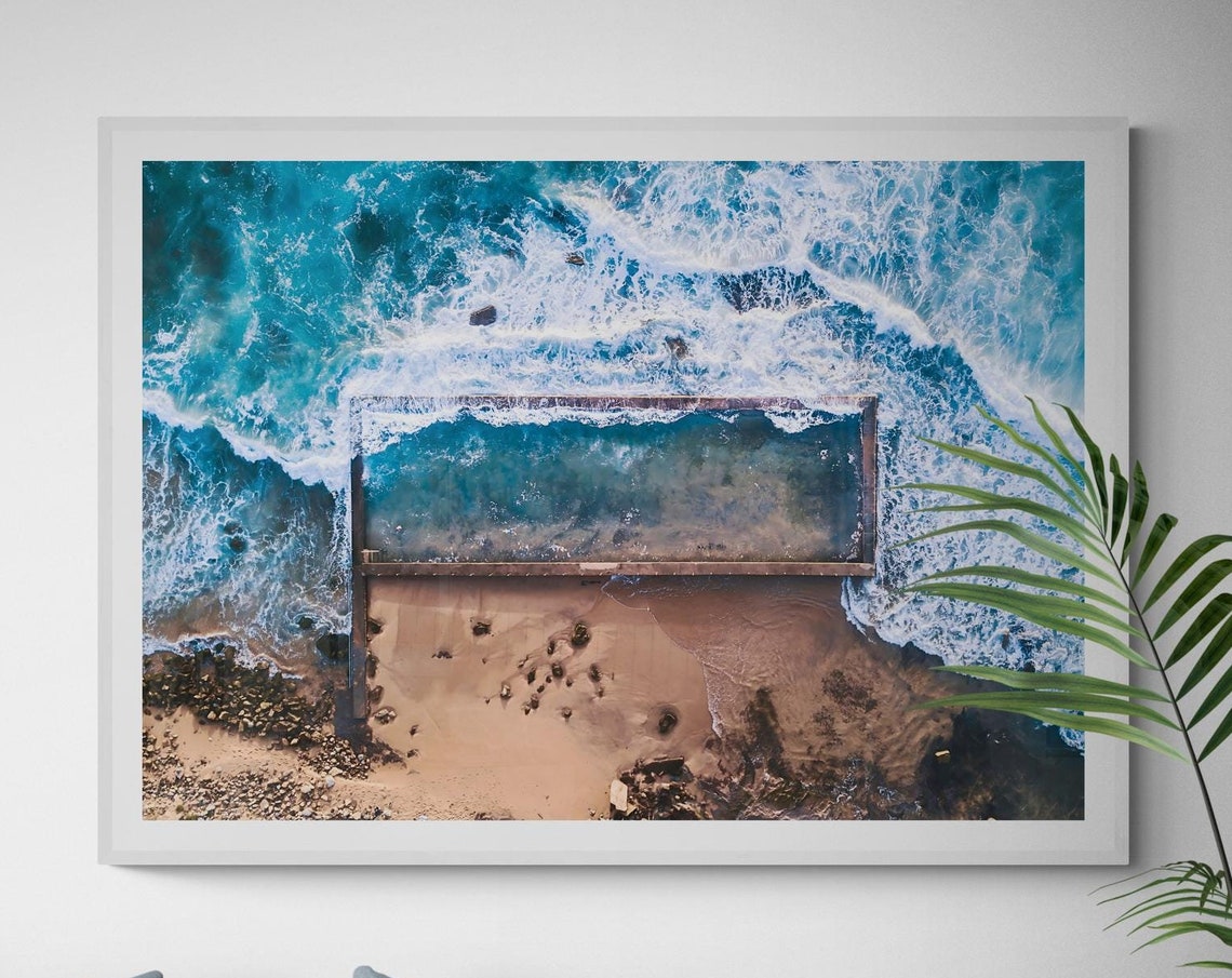 Aerial Ocean Pool Top Down Coastal Waves Turquoise Photography Print