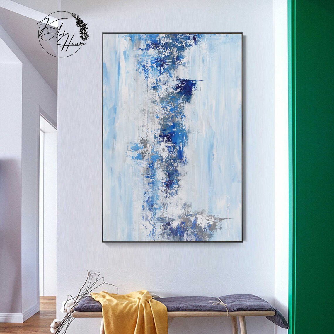 Blue Abstract Painting, Palette Knife Art Print - Image 2
