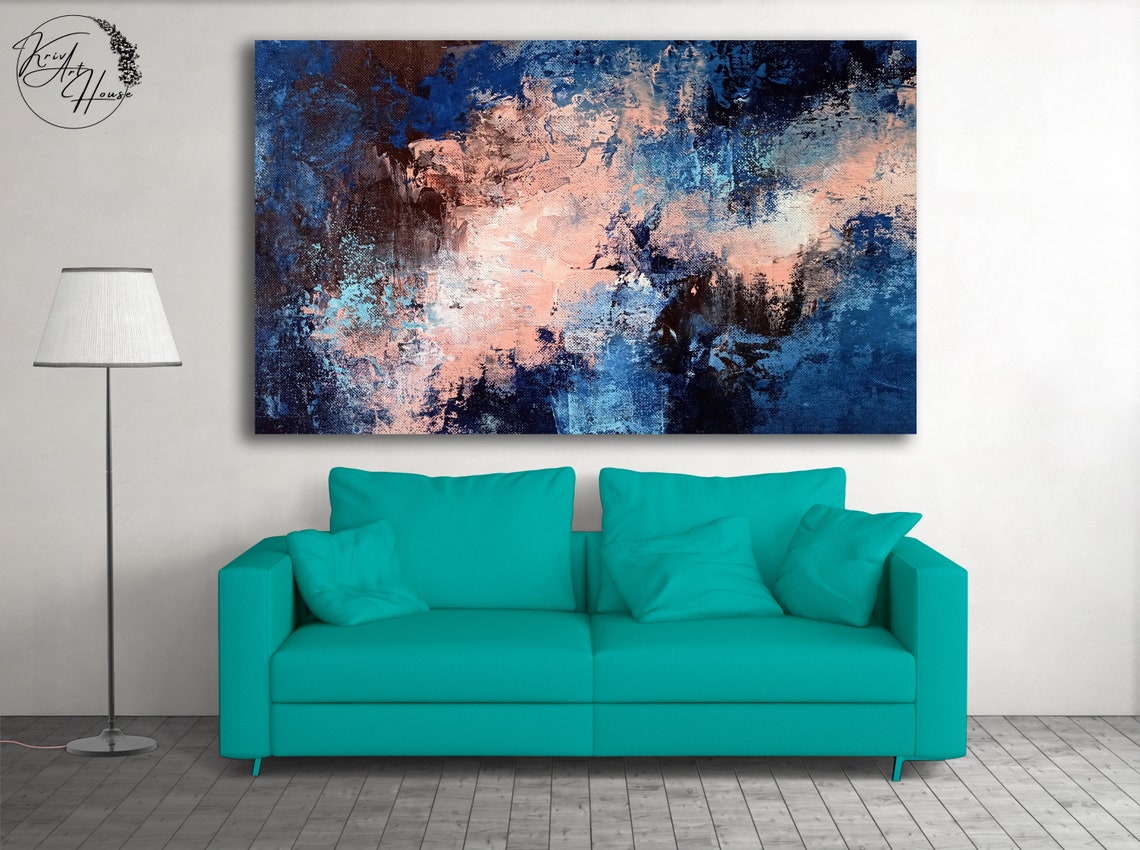 Navy Blue and Pink Dreamy Textured Abstract Vertical Art Poster - Image 3