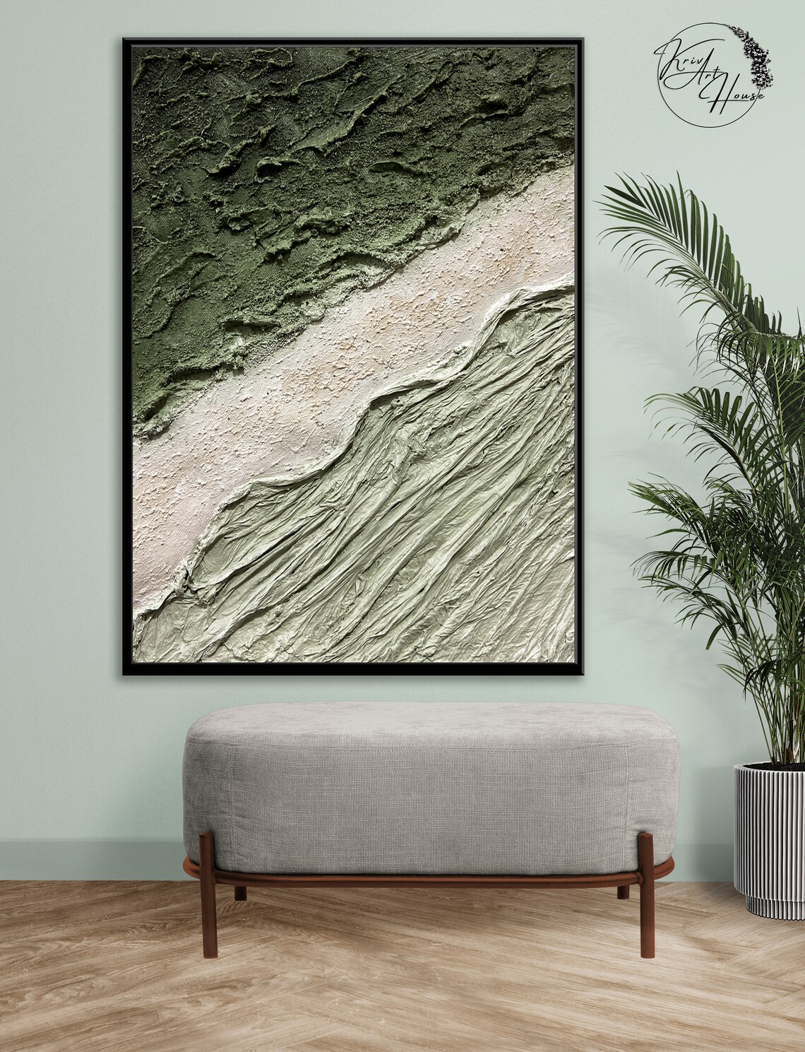 Modern Green Textured Art Print, Abstract Wall Decor - Image 3