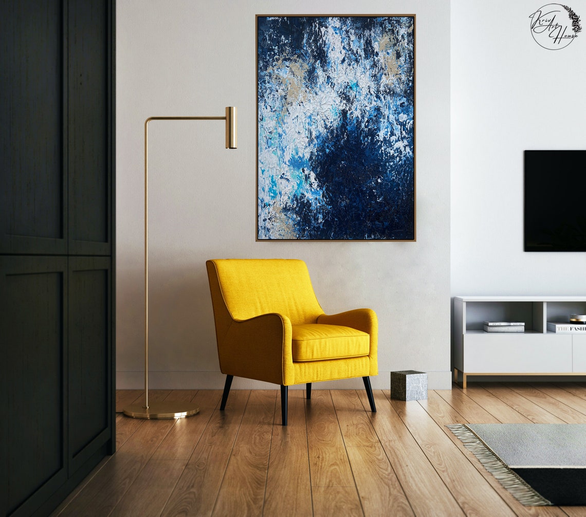 Navy Blue Ocean Foam Abstract Textured Waves Wall Art Poster - Image 4