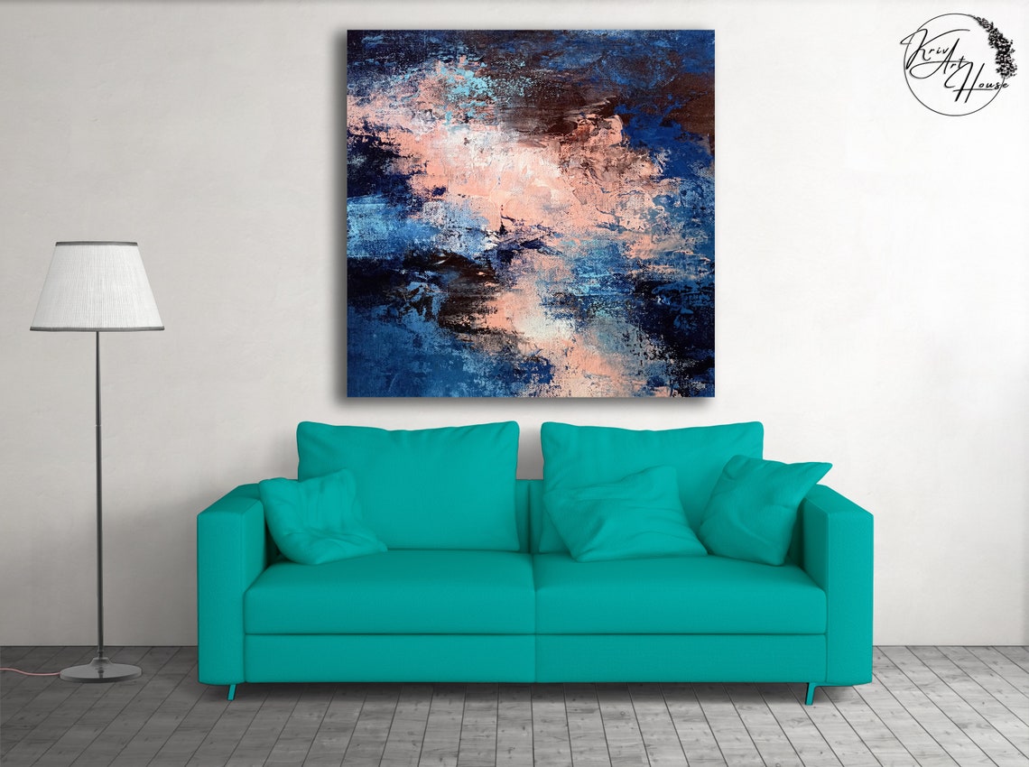 Navy Blue and Pink Dreamy Textured Abstract Vertical Art Poster - Image 4