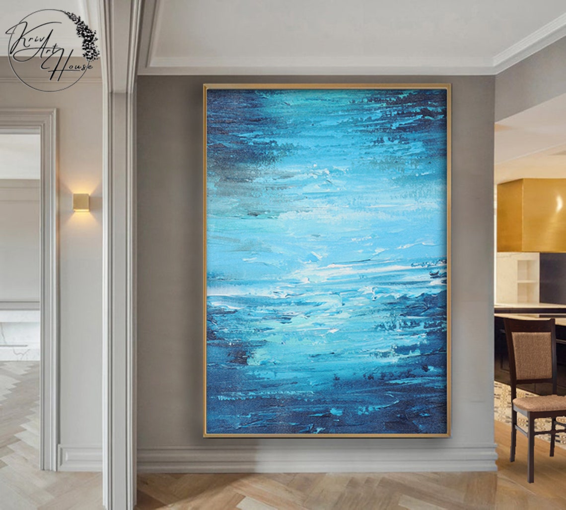 Layered Blue Ocean Waves Horizontal Abstract Calm Wall Poster - Image 2
