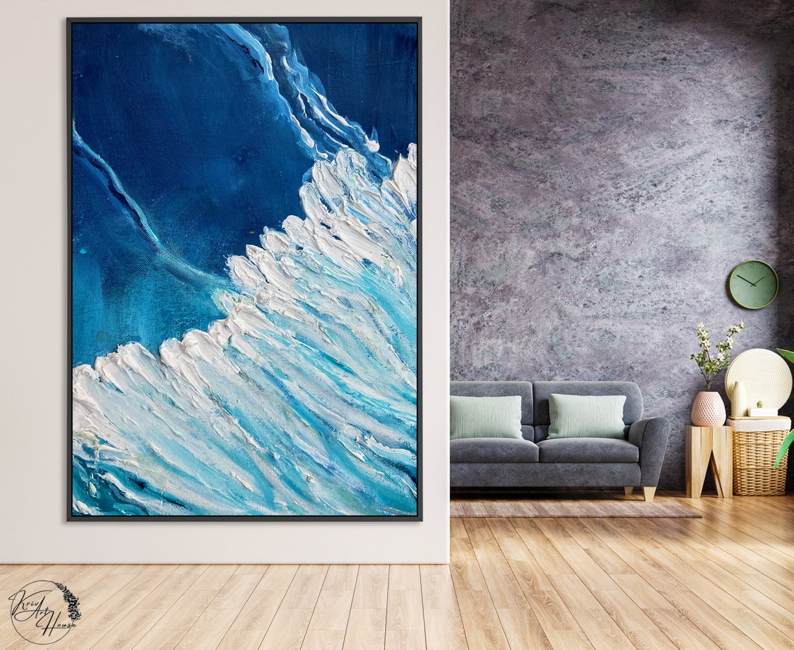 Blue Ocean Wave Breaking Foamy White Sea Seascape Wall Poster - Image 3