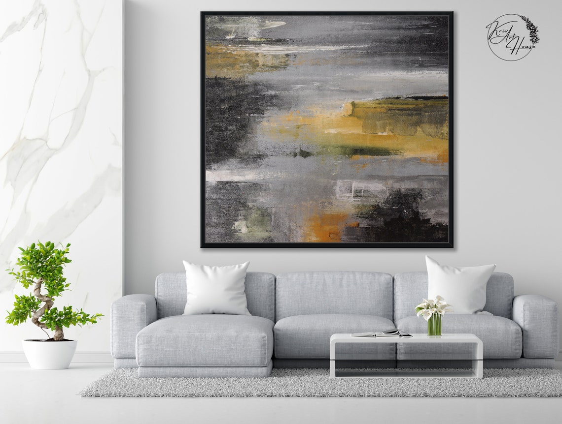 Gray Orange Abstract Soft Color Blocks Modern Minimal Wall Art - Image 4