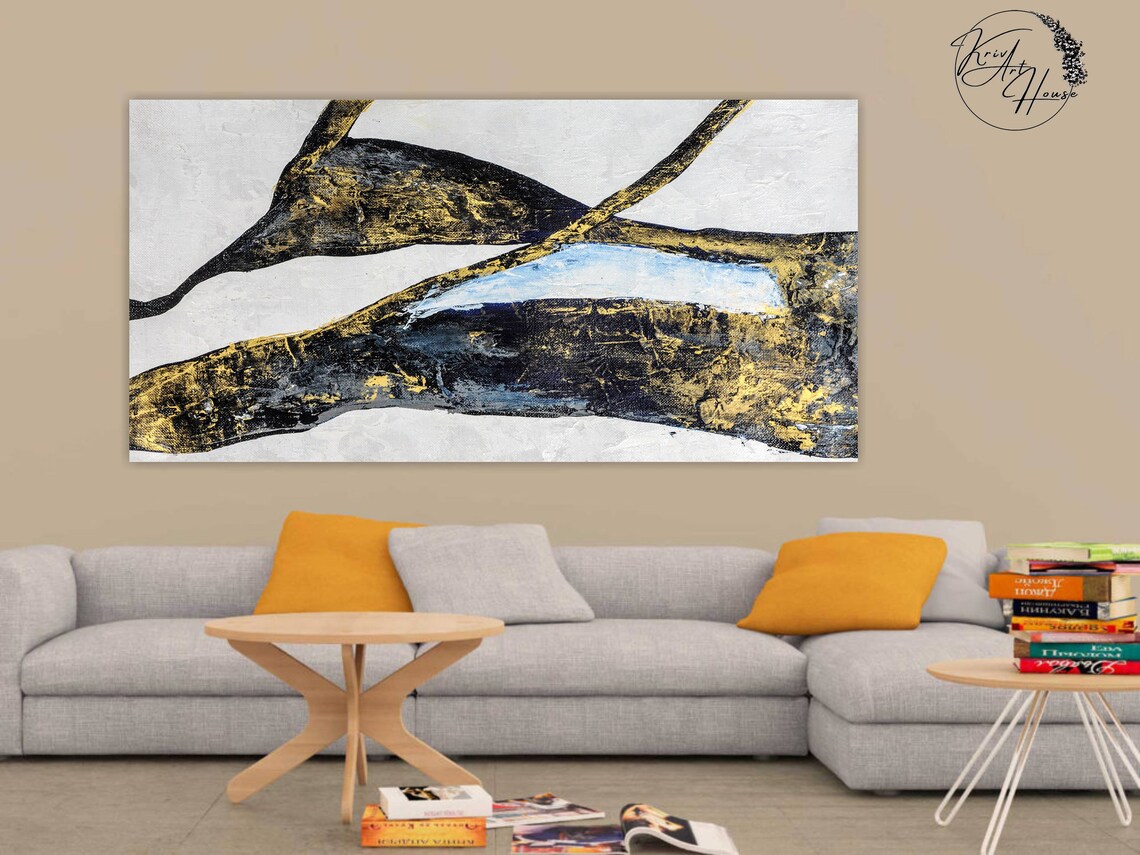 Black Gold Branch Organic Abstract Painting White Modern Wall Poster