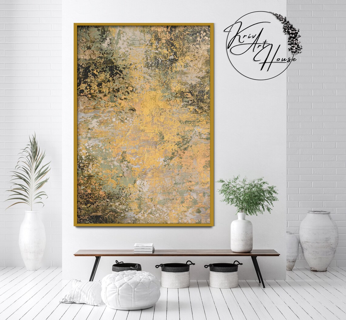 Extra Large Abstract Painting, Gold And Grey Art Print - Image 3