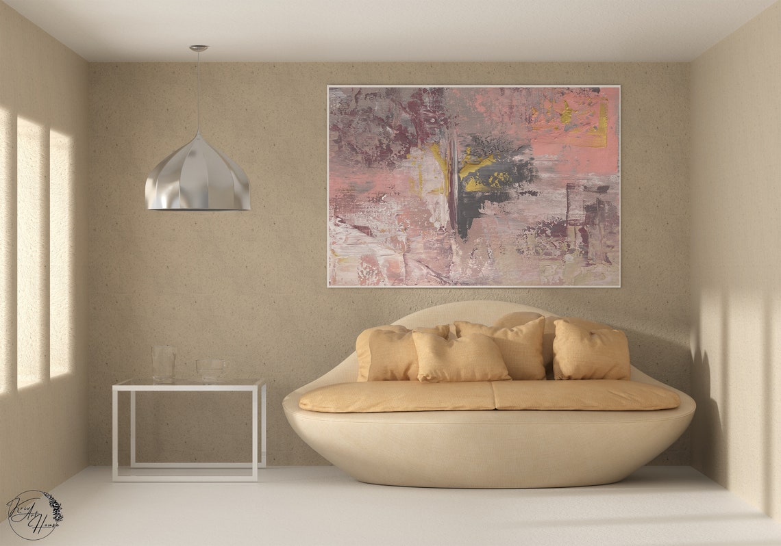 Pink Gray Abstract Gold Accents Soft Modern Decor Wall Art Poster - Image 3