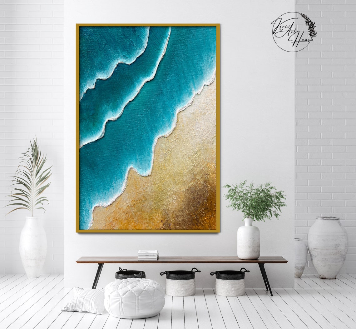 Turquoise Waves Golden Sand Aerial Beach Abstract Wall Poster - Image 4